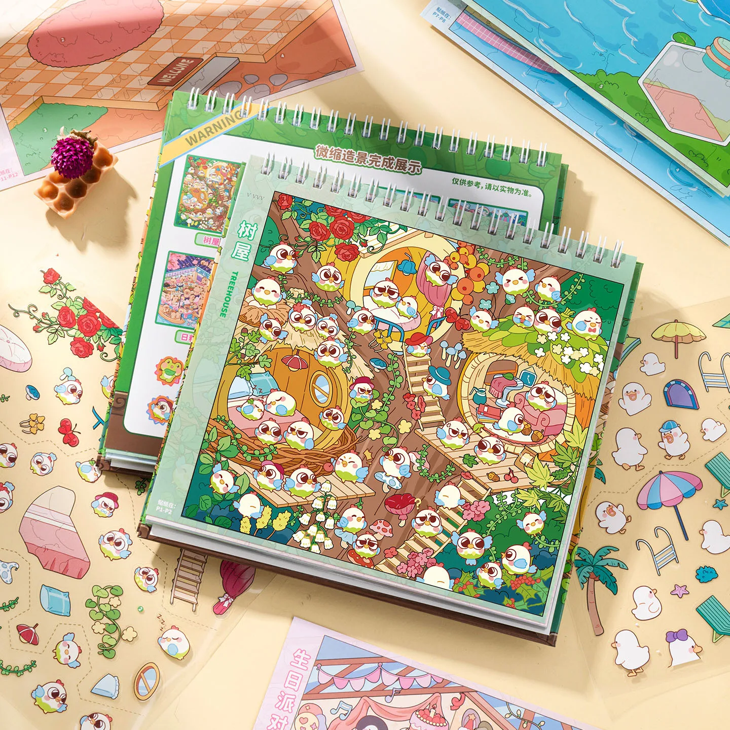 Kawaii Cartoon Forest Home&Elf Night 3D Miniature Scene Sticker Book DIY Hand Stacked Fun Stress Relief Sticker