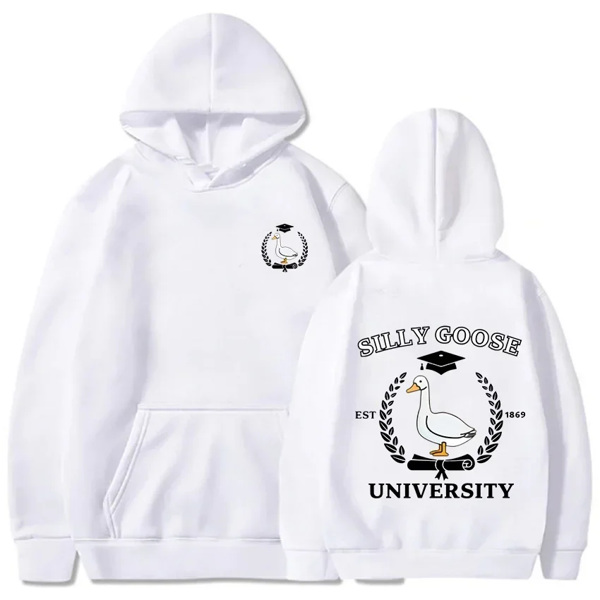 Silly Goose University Cute/kawaii Swan Cartoon Graphic Sweatshirts Round Neck Long Sleeve Loose Korean Version Pullovers Man