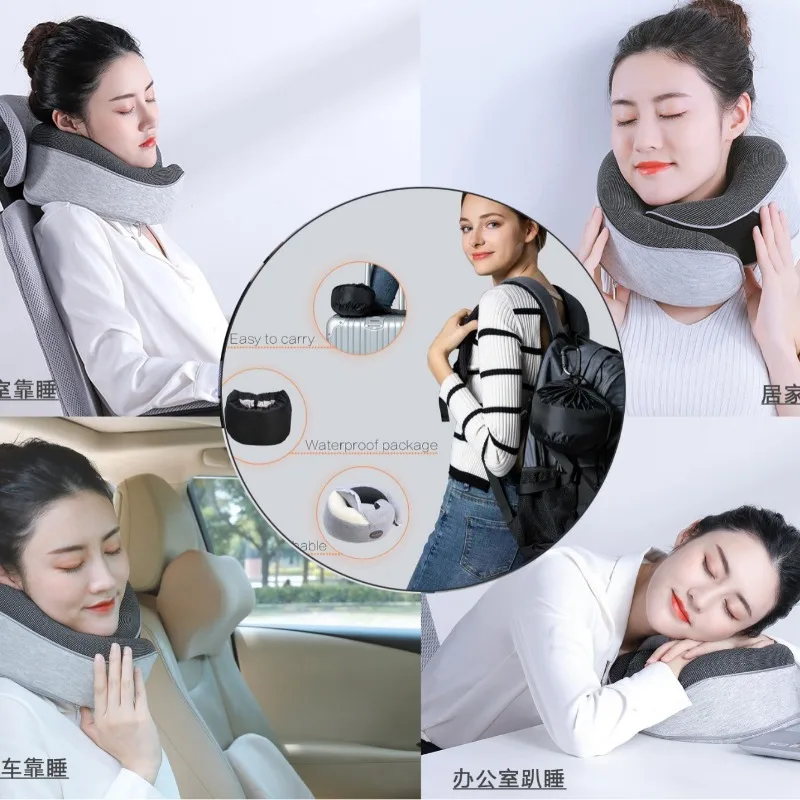 Portable Memory Foam U Neck Pillow 360 Degree Surround Support Travel Cushion With Eye Mask & Earplugs For Airplane Sleeping
