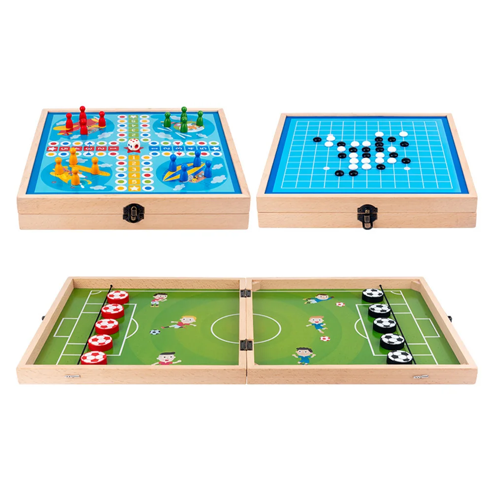 

3 In 1 FoosballWooden For Kids Adults Party Home Fast Sling Puck Game Funny Bouncing Chess Foldable Educational Toy