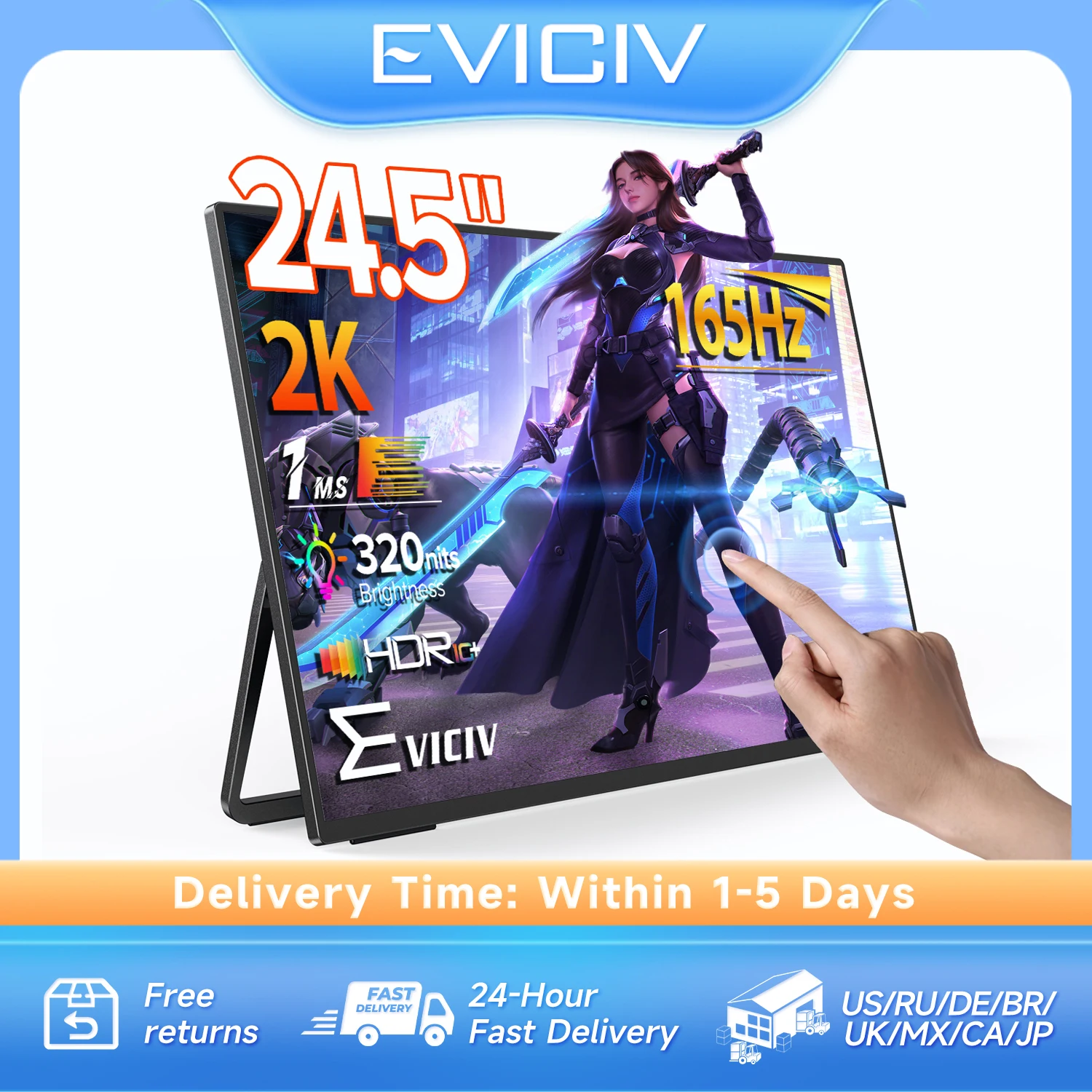 Eviciv 2K Touch Screen Portable Gaming Monitor 165Hz 24.5
