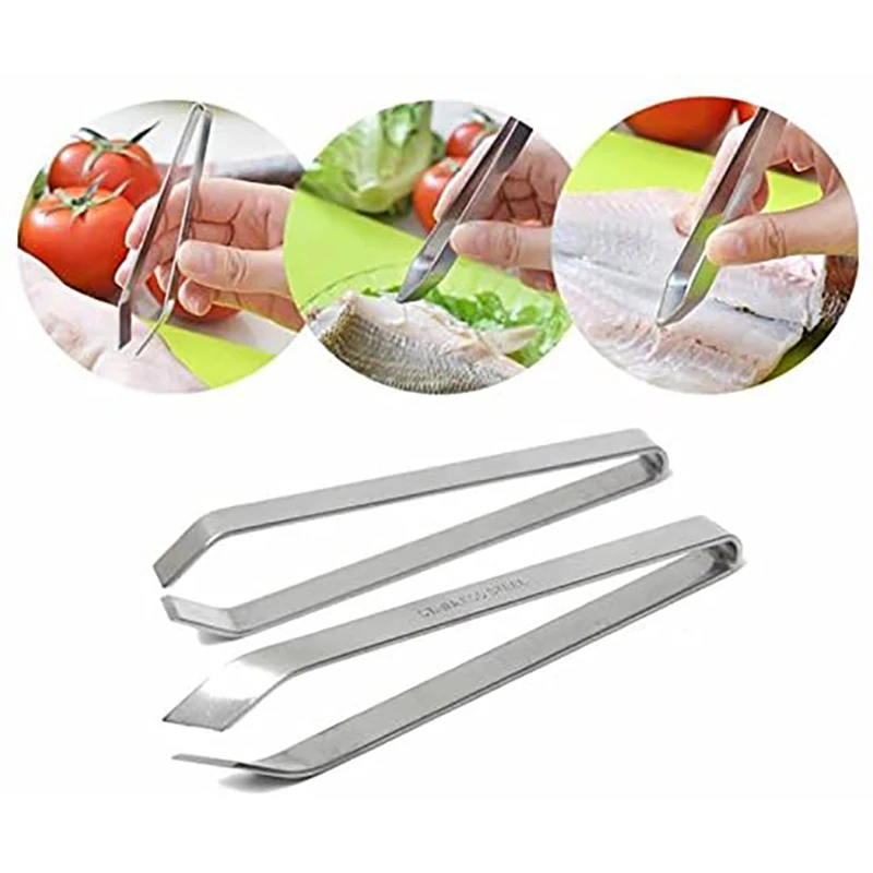 ABVS (2Pcs) Fish Bone Stainless Steel Professional Fish Tweezers, Kitchen Seafood Tool