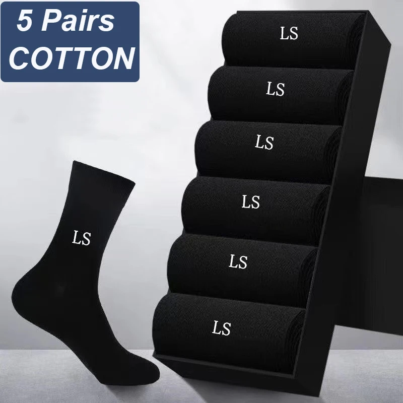 5 Pairs Spring Autumn Men Business Socks High Quality Deodorant Sweat Absorption Breathable Comfortable Black Pure Cotton Socks