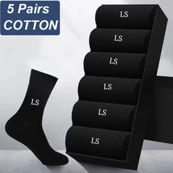 Chaussettes d'affaires en pur coton pour hommes, haute qualité, dépistolet ant, absorbant la sueur, respirant, confortable, noir, printemps, automne, 5 paires