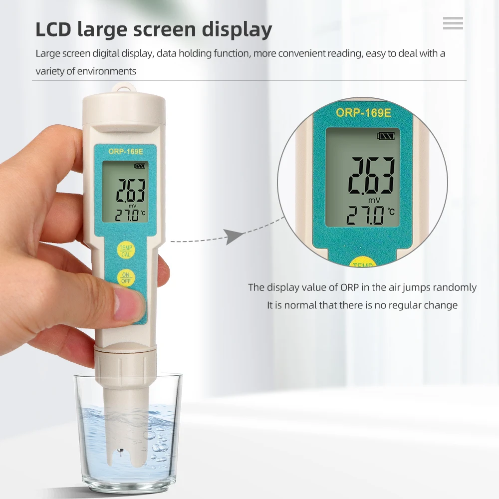 169E Digital ORP Meter Water Quality Tester LCD Display 0~+/-1999mV Portable ORP Redox Tester for Drinking