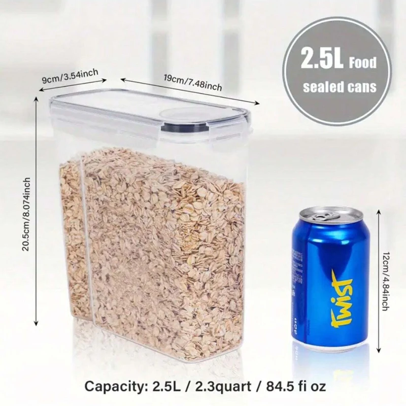 1pc Cereal Storage Container Set,  Plastic Airtight Food Storage Containers 2.5L/88 Oz For Cereal, Snacks And Sugar