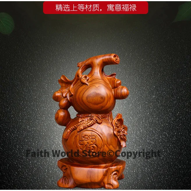 

Special Offer--15CM TALL-HOME Spiritual protection Bless family # Handmade Yellow pear wood carving HULU Mascot FENG SHUI statue