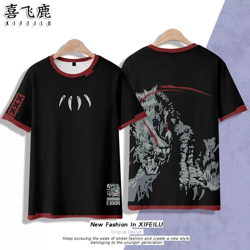 2024 NEW Anime Summer Unisex Loose Haori Shirt Vest Tops Monster Hunter Nargacuga T-Shirt Shorts Cosplay Costume Student