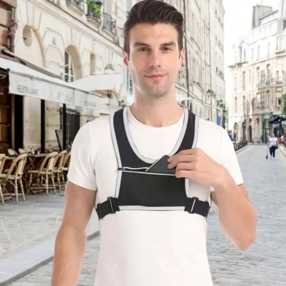 Jogging Hiking Running Chest Bags Zipper Pocket Phone Holder Reflective Running Vest Key Pocket Lightweight Sports Running Vest