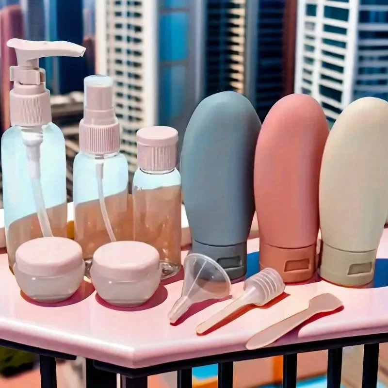 11-teiliges Nachfüllbares Reise-Flaschenset - Reise-Toilettenartikel-Behälter - Ideal für Shampoo, Conditioner, Lotion und Duschgel