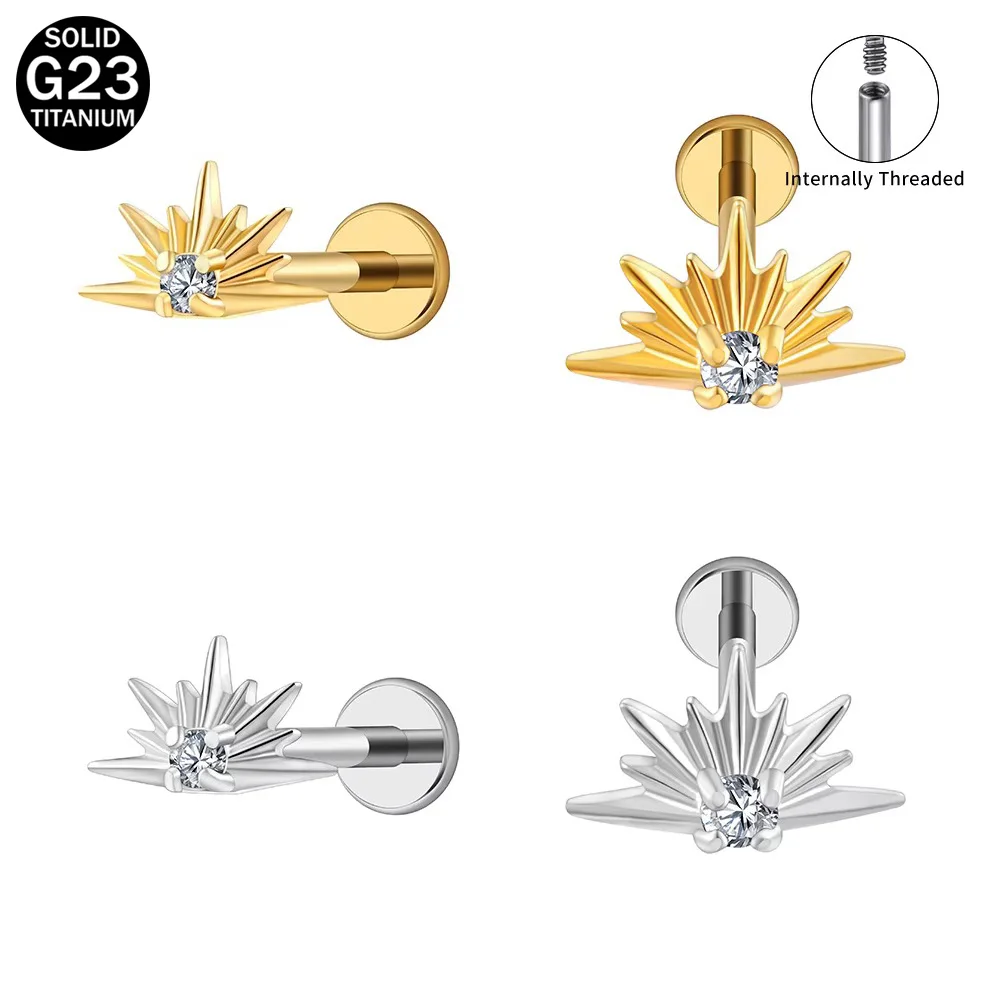 ASTM F136 Titanium CZ Starburst Stud Earring 16G 18G Sunrise Style Helix Stud Tragus Cartilage Labret Piercing Jewelry
