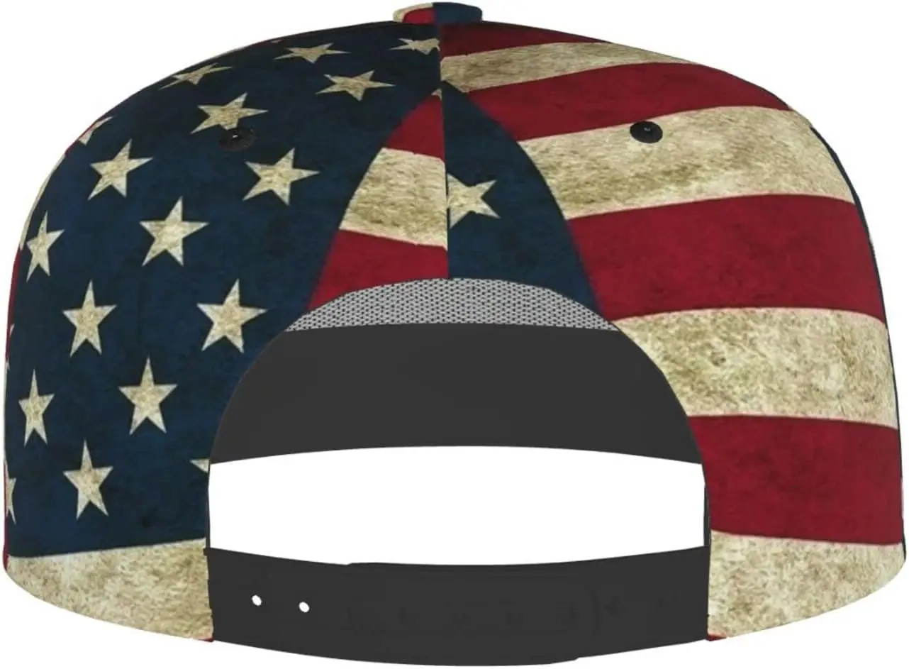 American Flag Patriotic USA Pattern Flat Bill Hat, Unisex Snapback Baseball Cap Hip Hop Style Flat Visor Blank Adjustable