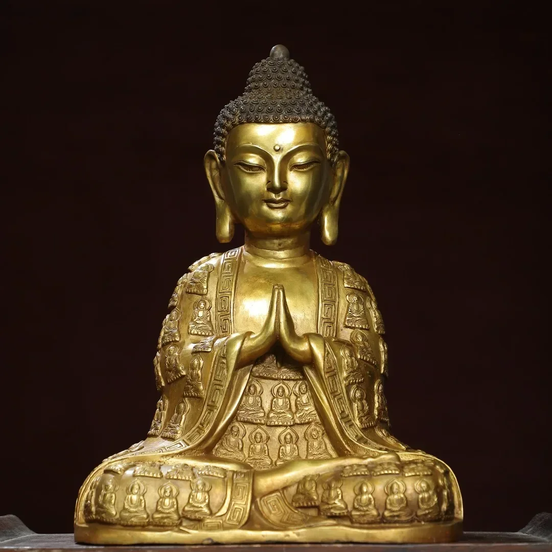 

Home Worship of Religious Bronze Gilded Thousand Buddha Robe and Statue of Shakyamuni Buddha Size: Height 40cm, Width 18cm, Thic