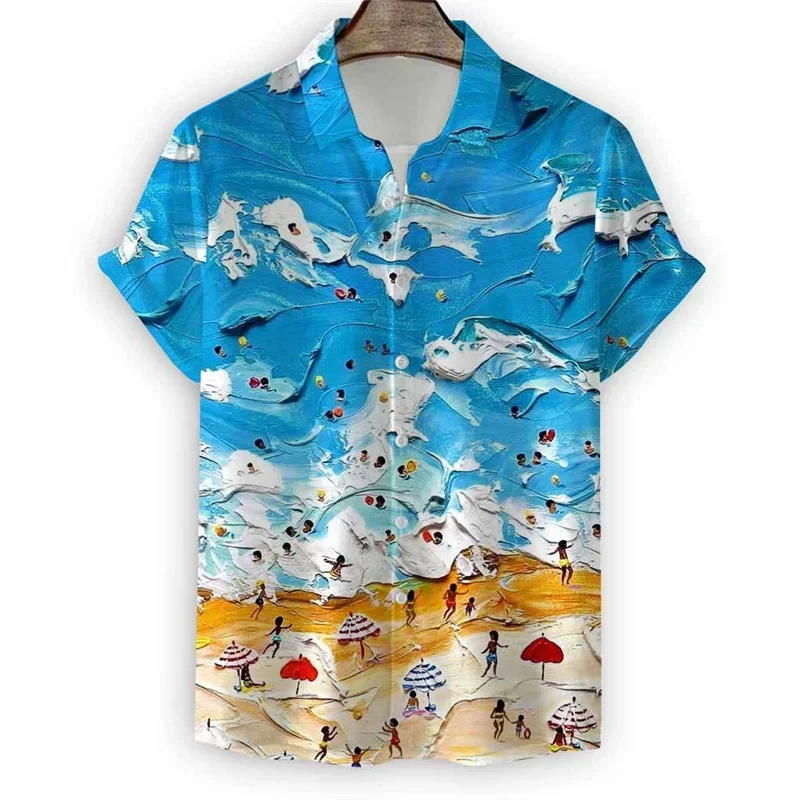 Camisa Havaiana com Estampa de Praia para Homens, Camisa de Verão com Impressão 3D, Blusas para Mulheres