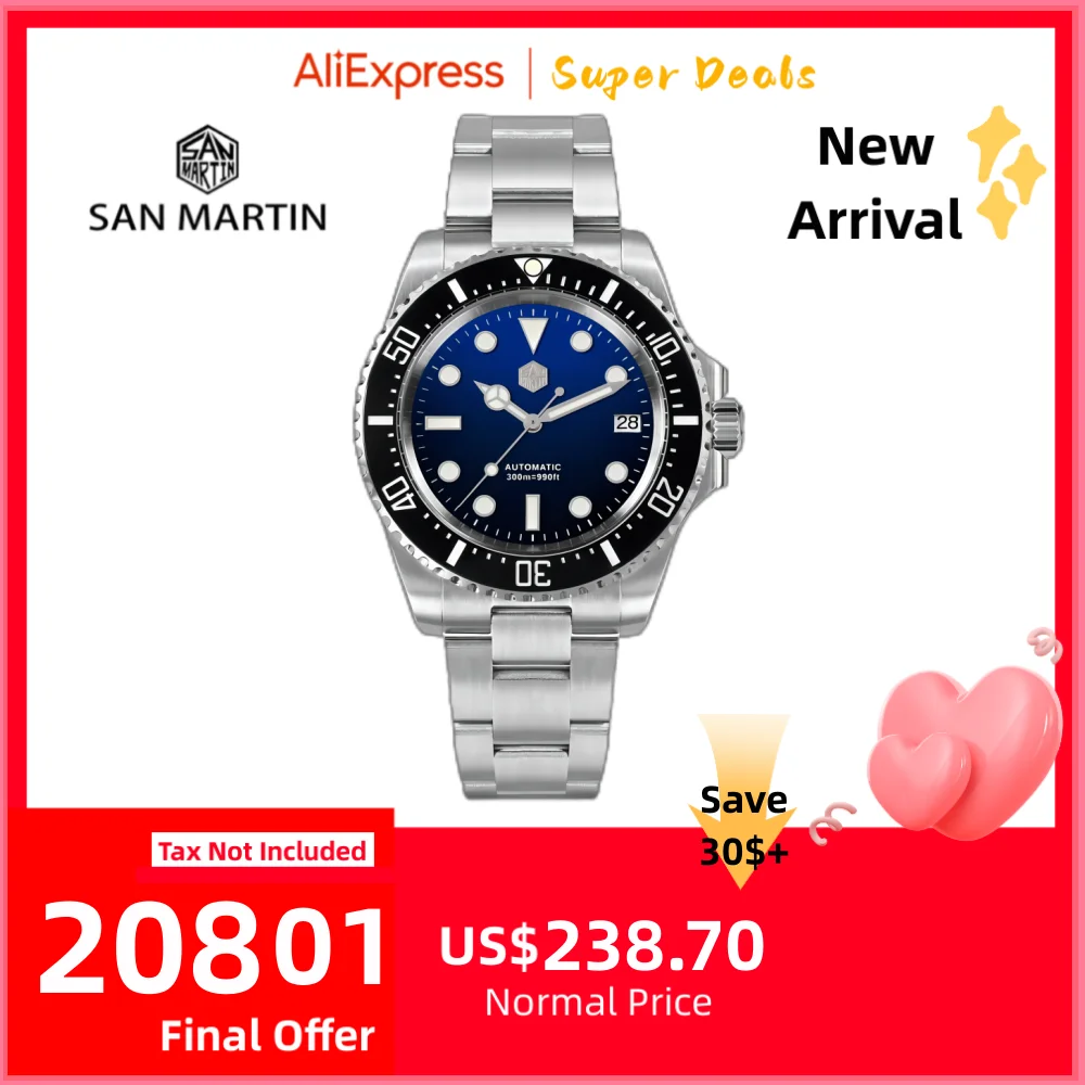 

San Martin 40mm 3H NH35 Date Men Diver Watch Mechanical 300M Waterproof Wristwatches BGW-X1 Super Lume Reloj Hombre SN0111GA-3