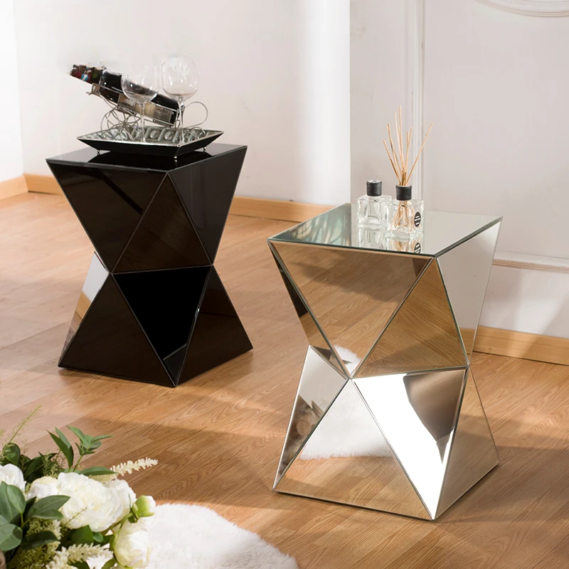 Shi Mengyuan Mirror Corner Table, Glass Edge Table, Sofa Table, Simple European Neoclassical Postmodern Furniture F0460