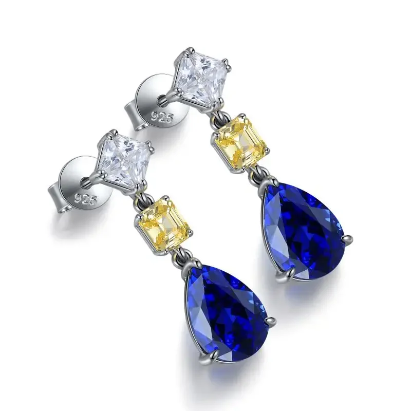 RUIF 2024 New Fine Main Stone 4.22ct S925 Silver Earrings Lab Grown Sapphire  Perfect Gift for Women