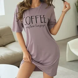 Camisón de seda de leche para mujer, camisón de manga corta con dibujos animados, ropa de dormir informal, dulce