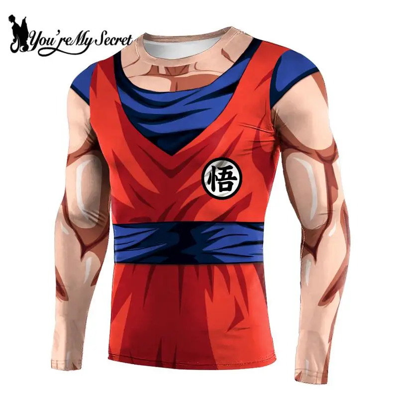 [You\'re My Secret] Cosplay Japanese Anime Compression Shirt Men Goku Superhero Printed Long Sleeve Top Costume Gym Workout Male