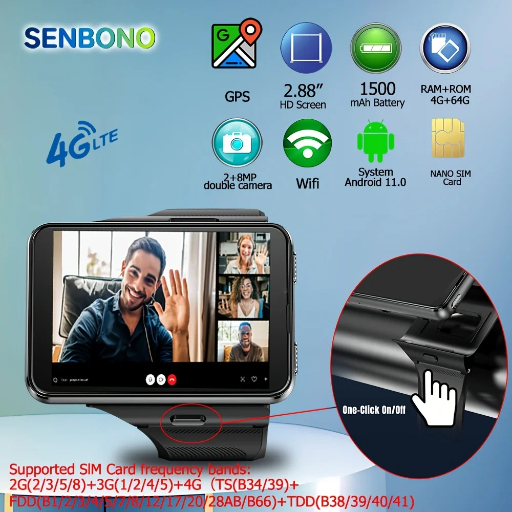 SENBONO 4G Smart Watch Android 11 OS 2.88