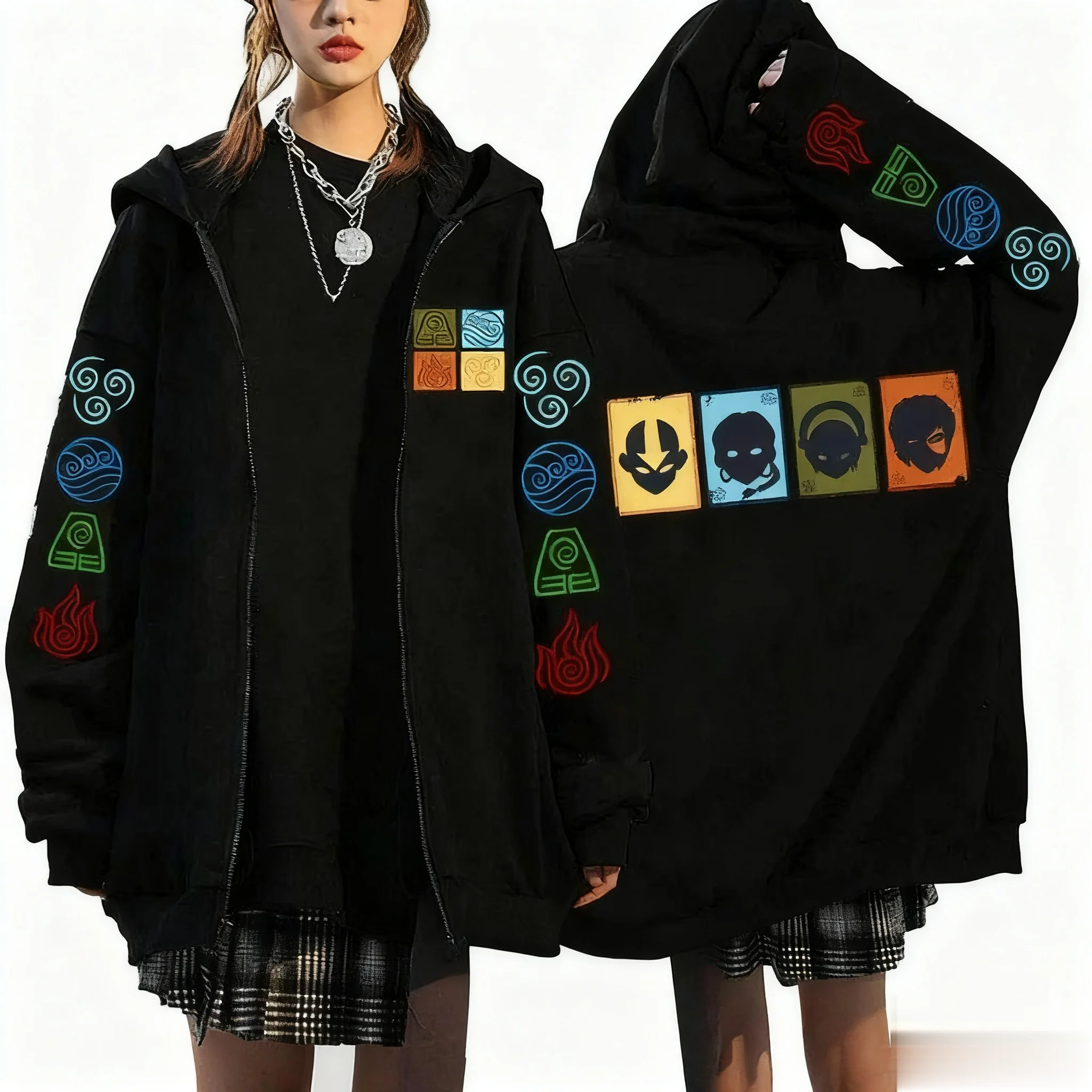 أنيمي مقنعين سترة للجنسين زمم الشارع الشهير بلوزة كاجوال البلوز الرسم المطبوعة فضفاضة ربيع الخريف موضة Y2k الملابس