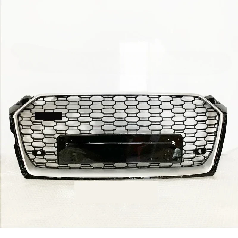 

For RS5 Style Front Sport Hex Mesh Honeycomb Hood Grill Silver Frame Black for Audi A5/S5 B9 2017-2018 Car Accessories No Logo