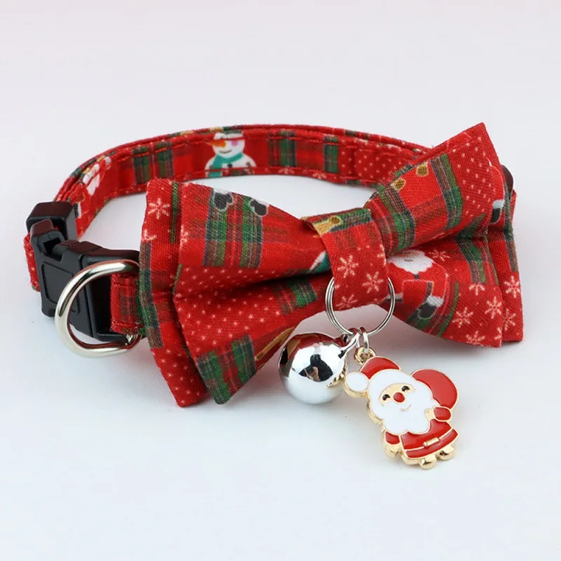 Christmas Cat Collar Big Bowknot Holiday Cats Dog Bow Tie Adjustable Neck Strap Pet Grooming Festival Puppy Kitten Necklace