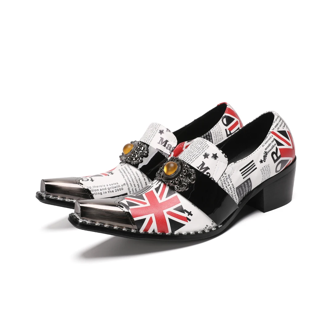 british Newspaper pattern genuine leather men brogue shoes plus size casual business shoes wedding evening party dress shoes