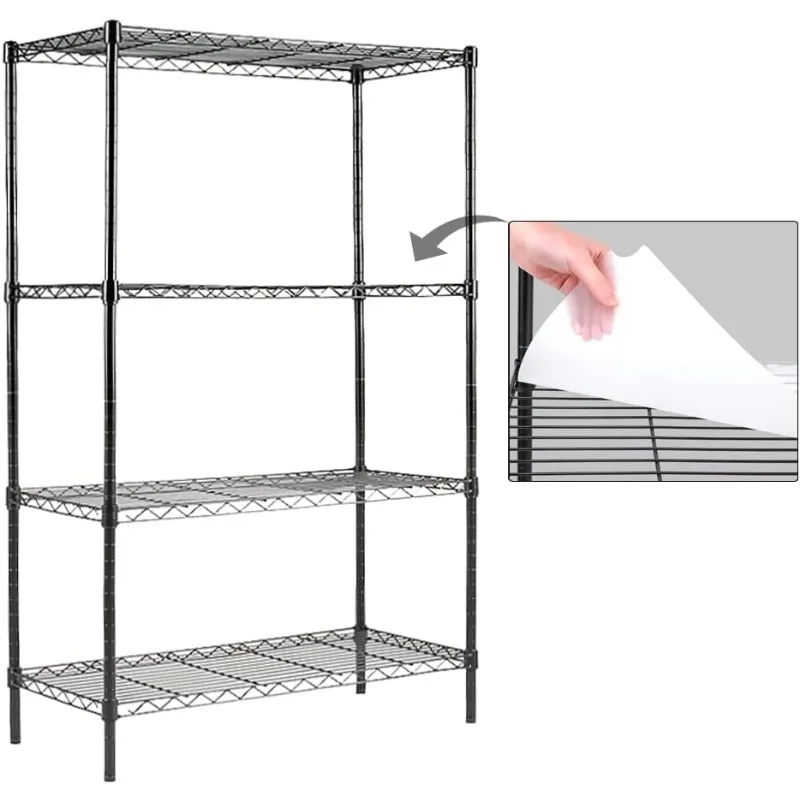 4-Shelf Shelving Unit with Shelf Liners Set of 4, Adjustable, 150lbs Loading Capacity Per Shelf(30W x 14D x 47H) Black