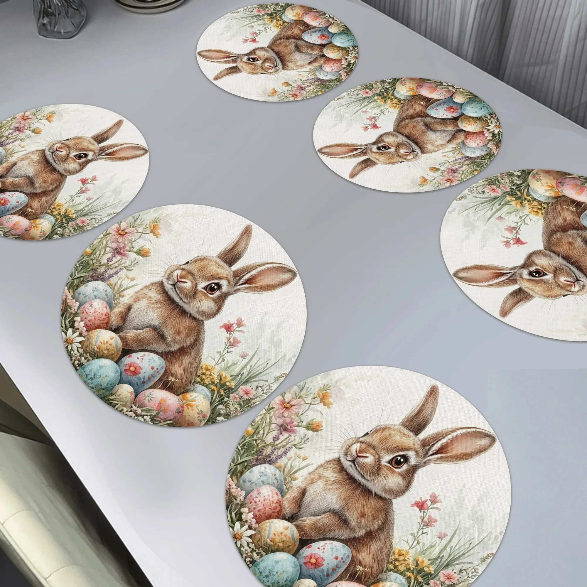 VIKAMA 4/6/8/10pcs Easter Themed Placemats, Rabbit Easter Eggs, Waterproof and Easy to Clean Spring Party Holiday Table Decor