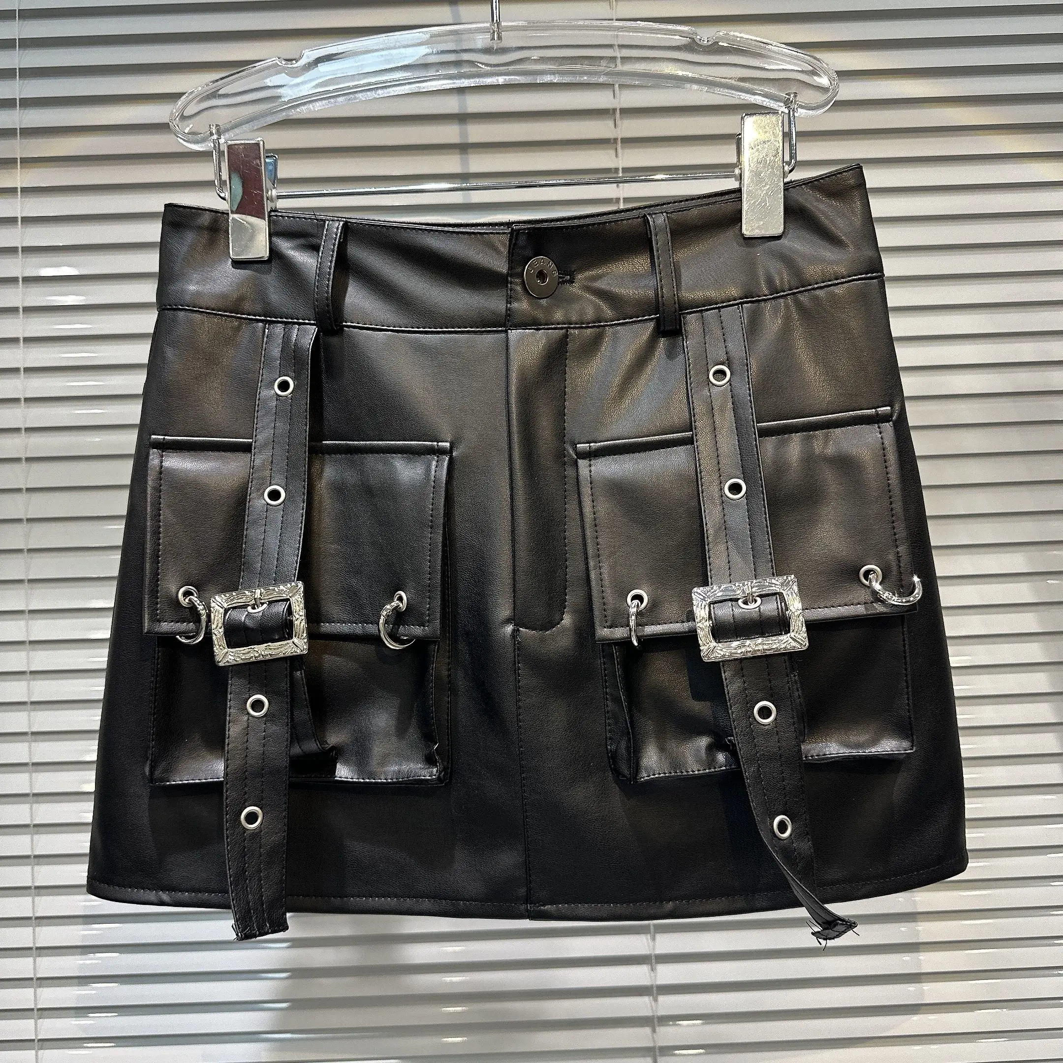 

Cool Street Sle Leather Skirt with Big kets for Women Autumn New Arrival H-Skirt Skirt Bodycon Skirt Workwear