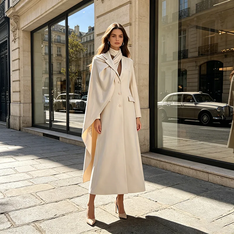ZAMOR Luxury Office Style Blazer Coat Women Summer 2026 New Design Scarf-Style Long Trench Coat Outerwear