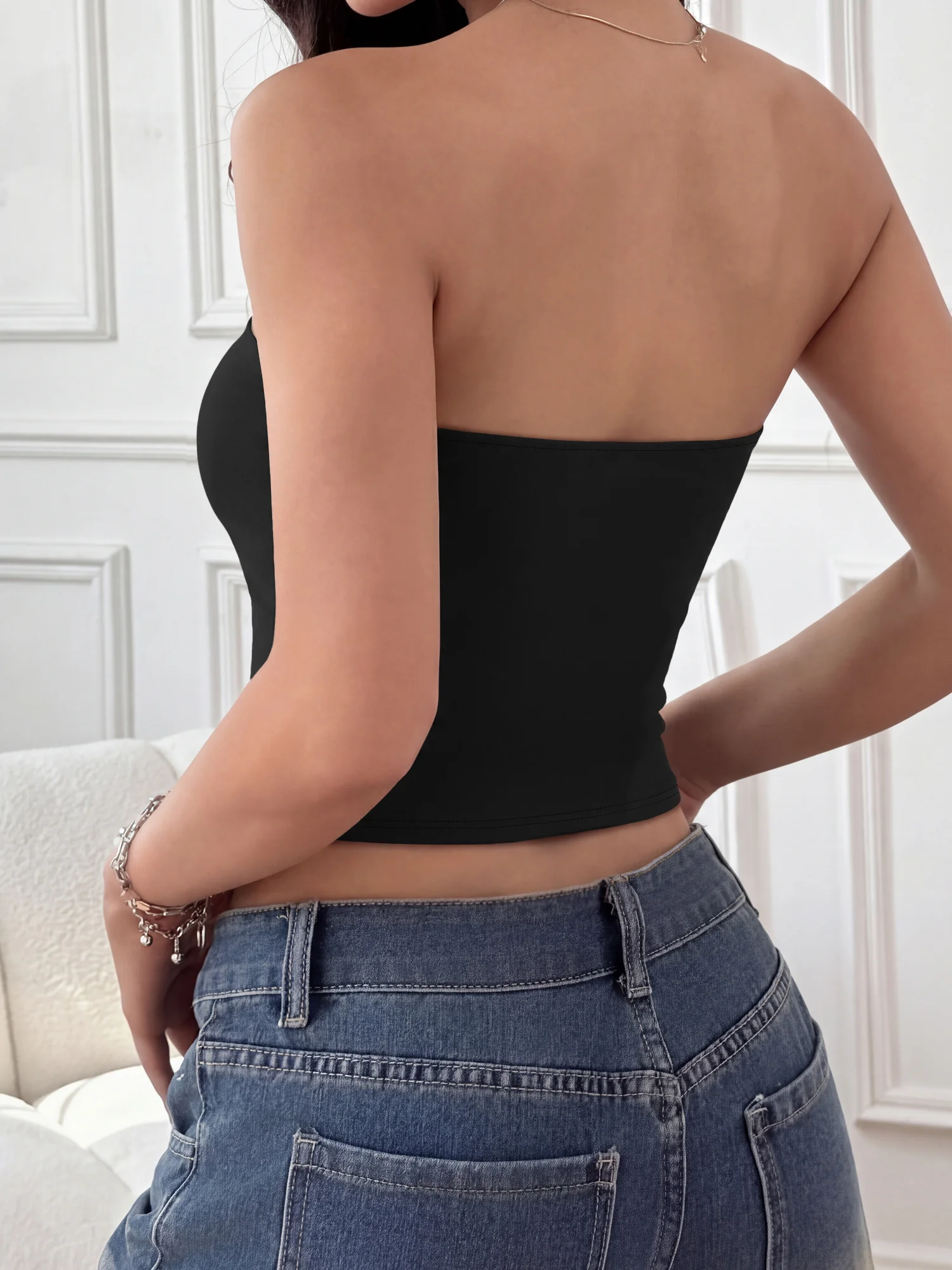 Y2K Solid Tube Top for Women Stretch Strapless Bandeau Crop Top Slim Fit Sleeveless Summer Streetwear Vest 3 Colors Available