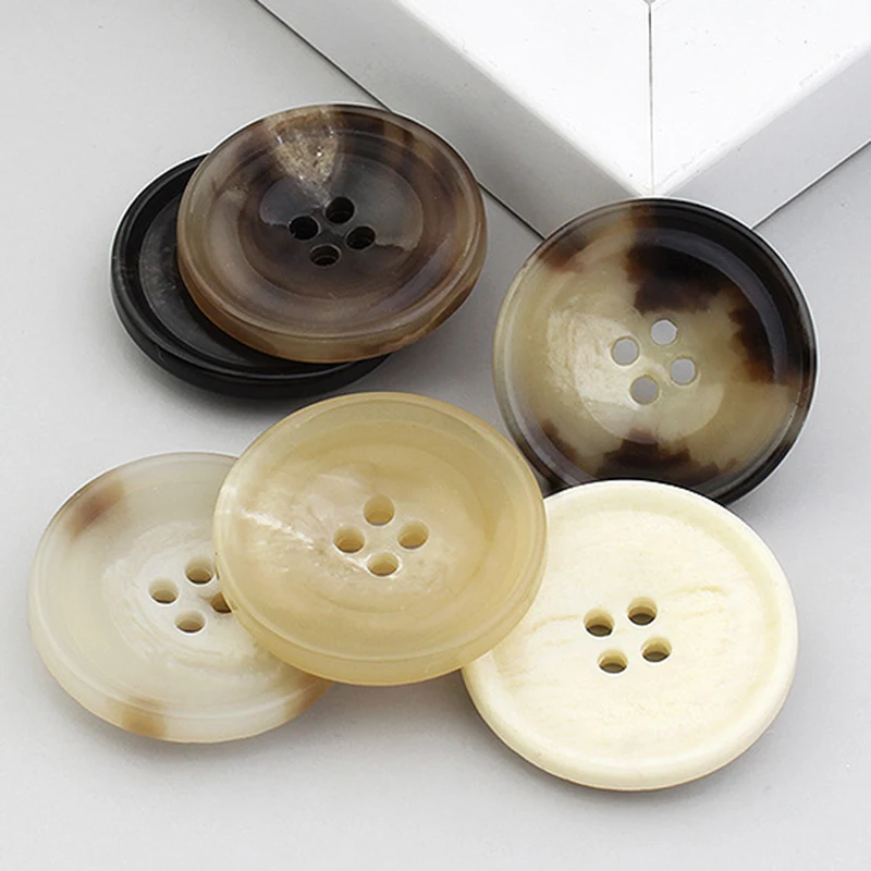 Vintage Resin Button Imitation Horn 4-Holes Button for Clothing Sweater Cardigan Coat Jacket Decor Garment Sewing Accessories