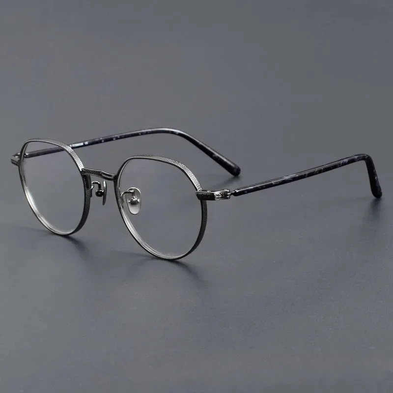 Armação de óculos de titânio puro texturizado artesanal japonês, armação de óculos de prescrição ultraleve oval retrô para homens e mulheres