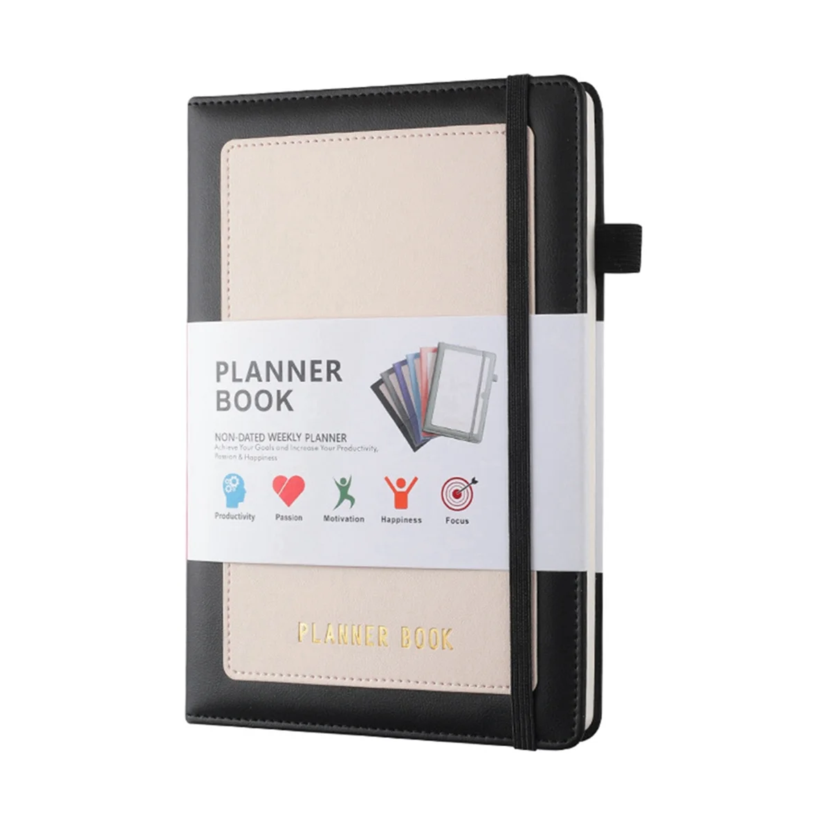 Caderno Week Planner 2024 com capa PU, capa dura média (A5), 5,9X8,4 polegadas preto