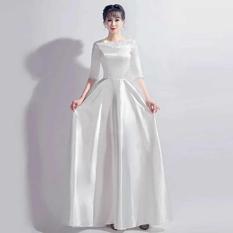 Simple Wedding Dresses With Half Sleeve Classic O-neck Long A Line Formal Evening Dress Satin Elegant Vestidos Customized