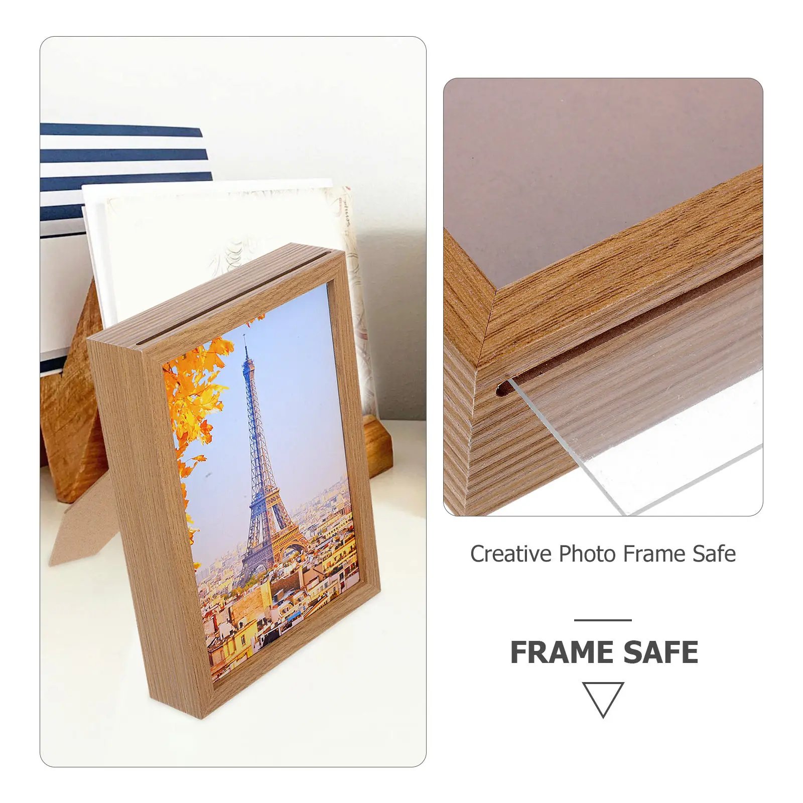 Hidden Compartment Photo Frame Wooden Money Bank Box Secure Storage for Home Office Wall Mount Safe Decorative Keepsake Box