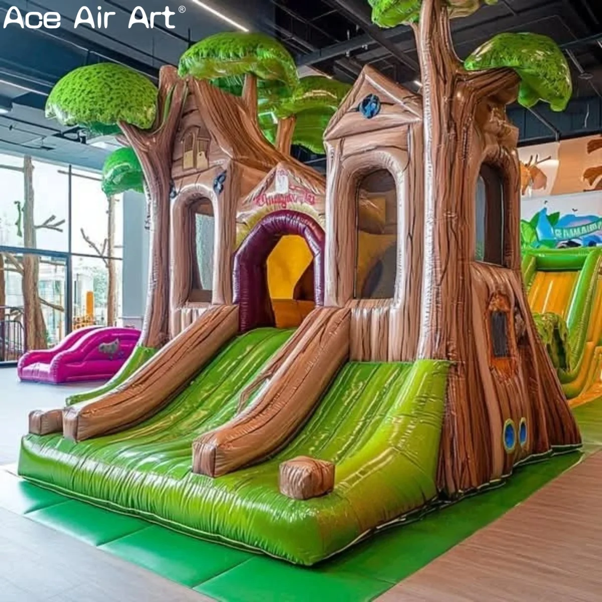 Treehouse Inflatable Bounce House with Double Slides for Kids Jungle Theme Inflatable Bouncer for Indoor Playground & Parties