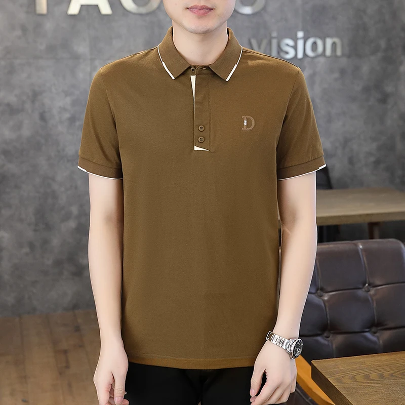 2024 Summer New Men's Short sleeved Lapel T-shirt Letter Print Stripe Polo T-shirt Fashion Pullover High Quality Men's Clothing