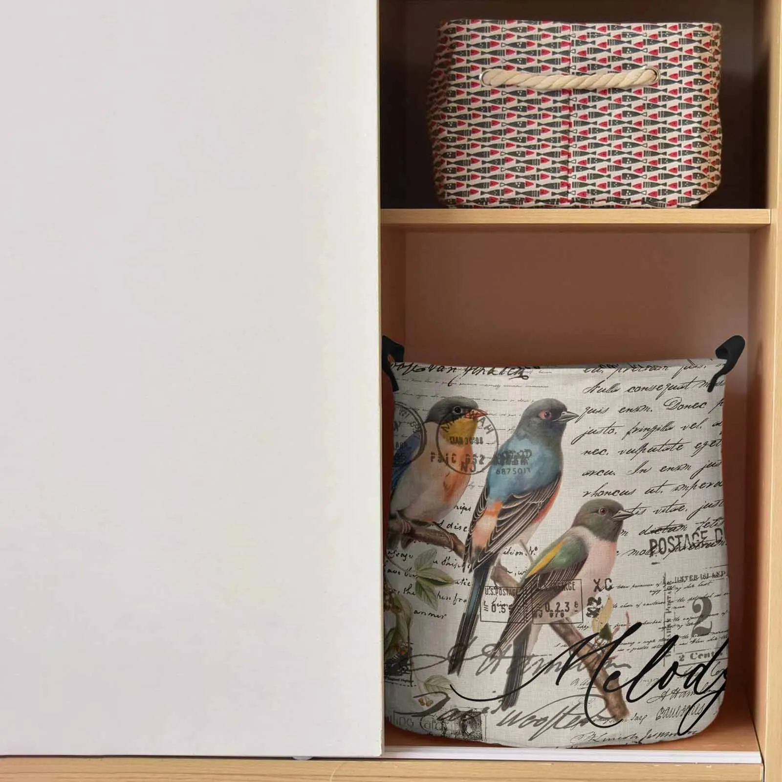 Retro Illustration Bird Envelope Postmark Foldable Dirty Laundry Basket Kid's Toy Organizer Waterproof Storage Baskets