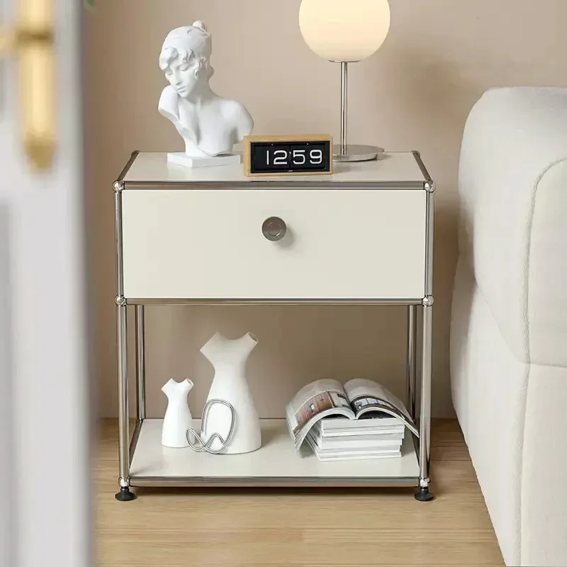 

Medieval Nightstand USM Bedroom Modern Minimalist Shelf INS Module Storage TV Side Cabinet Stainless Steel Frame Bedside Table