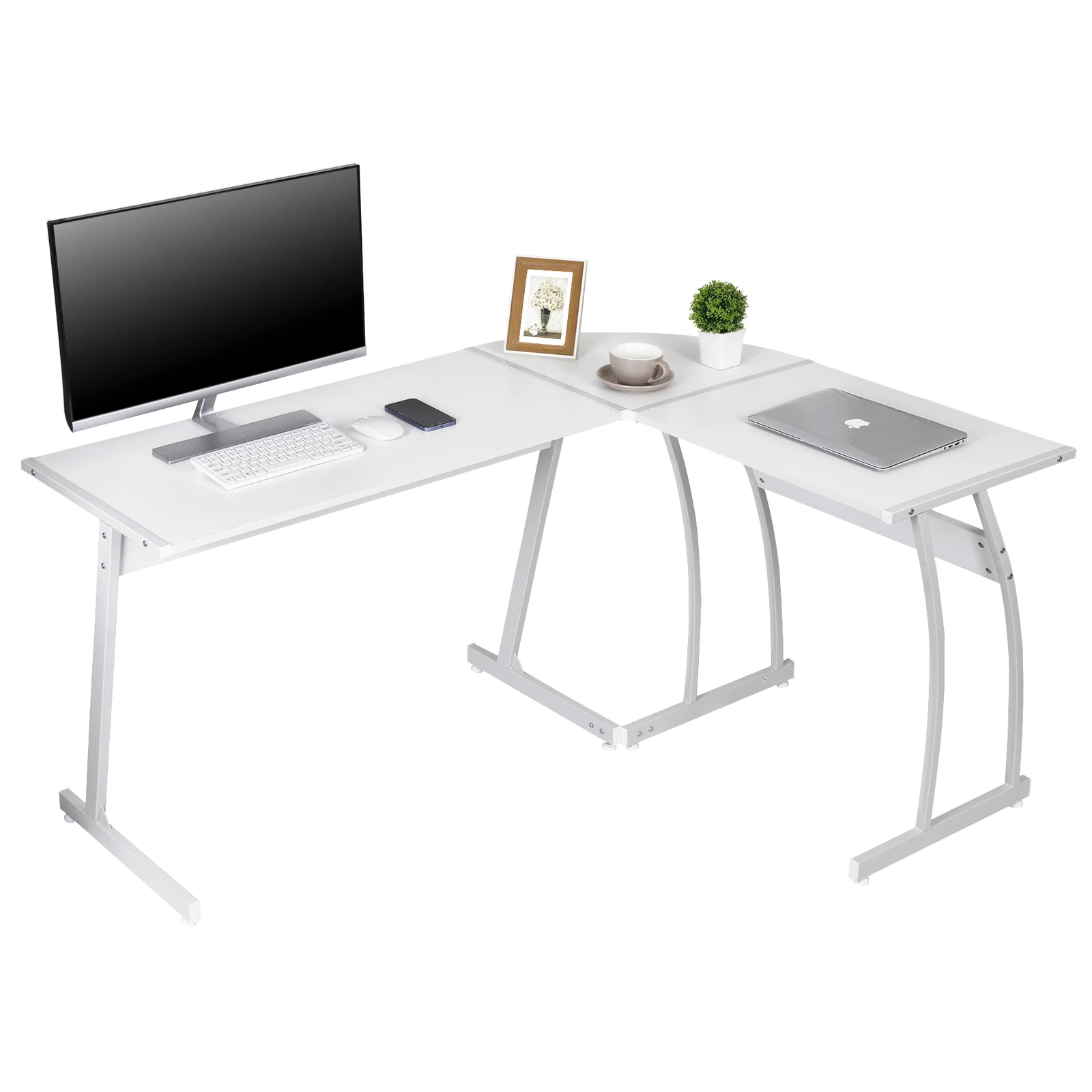

58 inch L shaped gaming desk corner computer desk PC laptop table workstation white