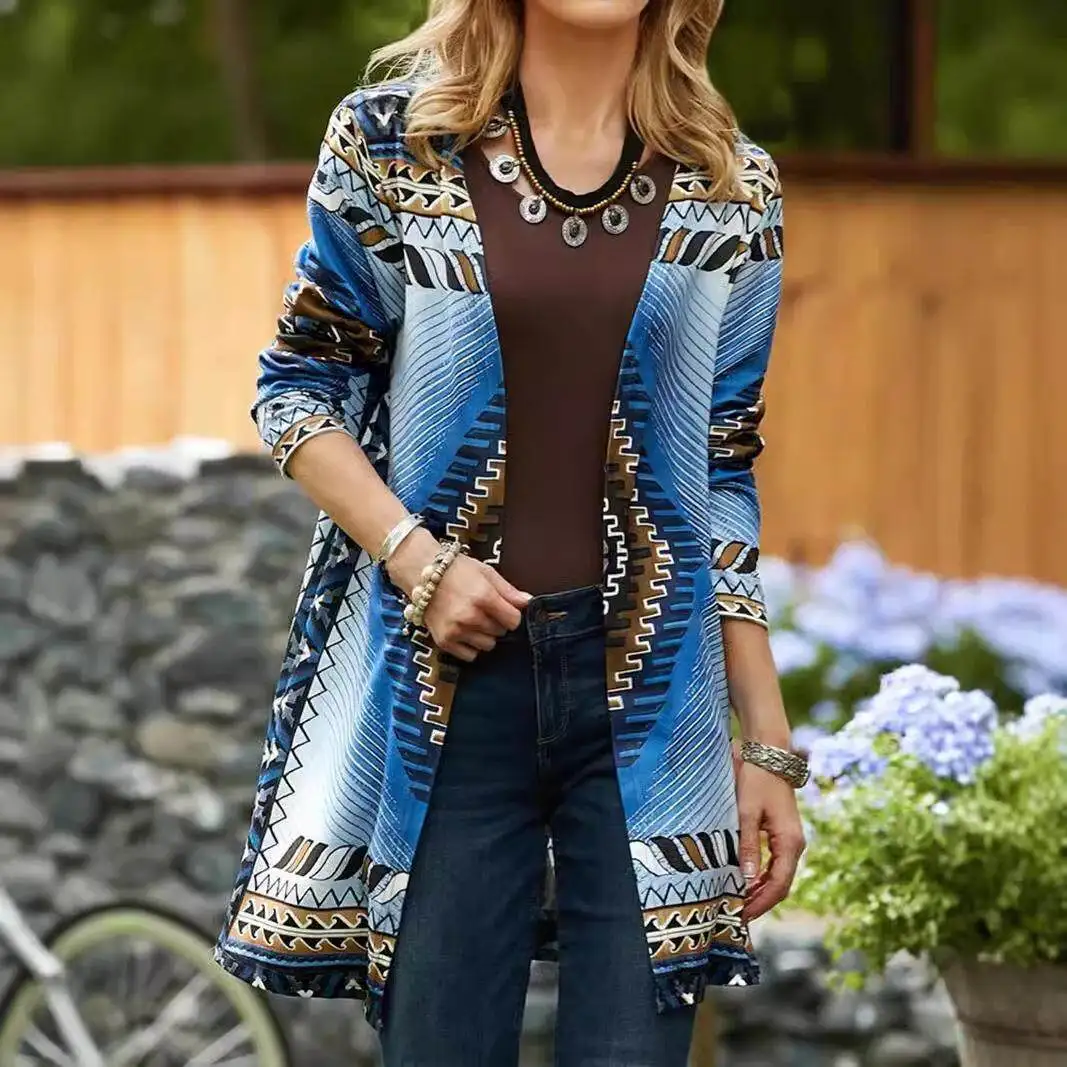 Autumn Winter Long Sleeve Open Cardigan Top Ethnic Style Cross-Border New Women's Clothing Independent Station TEMU