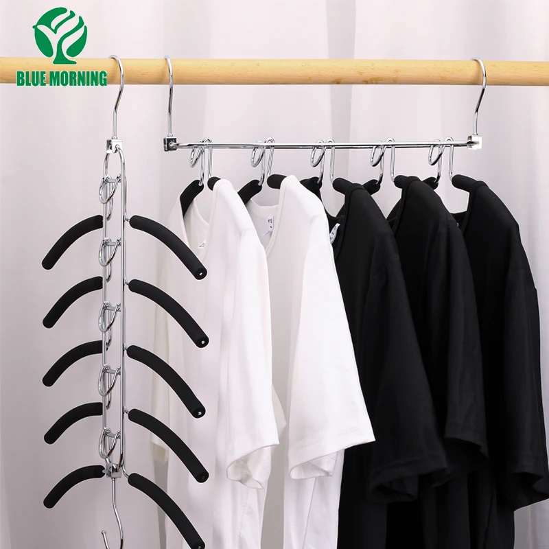 

5 Layer Storage Clothes Hanger 5 in 1 Multifunction Coat Hangers Space Saving Metal Organizer Clothing Rack for Wardrobe Home