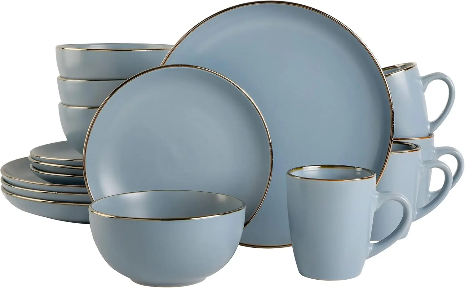 

Round Stoneware Dinnerware Set, Service for 4 (16pcs), Matte Blue