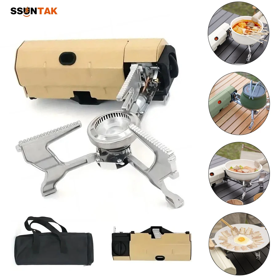 

SSUNTAK Portable Folding Camping Gas Stove Mini Butane Cassette Stove with Storage Bag Backpacking Burner for Picnic Hike Cook