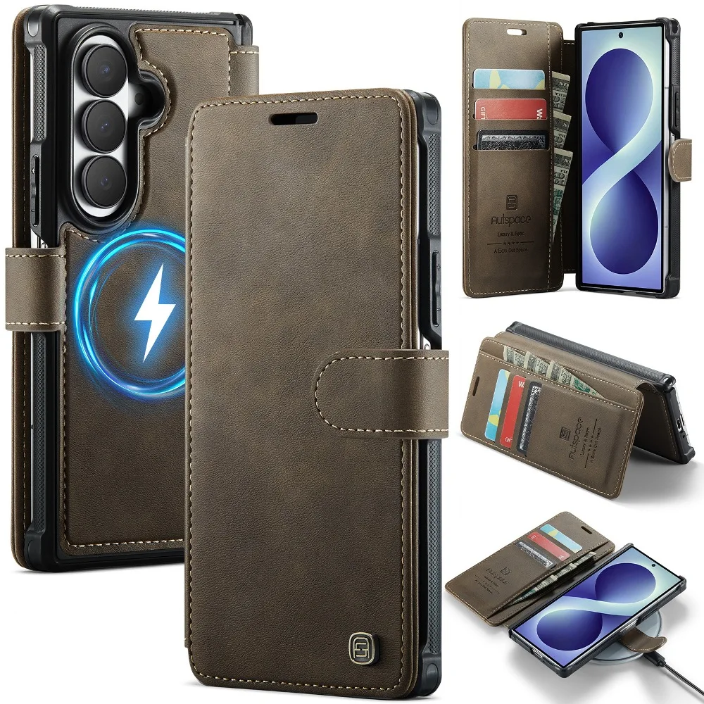 Fashion Solid Color Leather Magnetic Flip Cover for Samsung Galaxy Z Fold 8 Ultra with Built-in Cash Slots & Card Slots