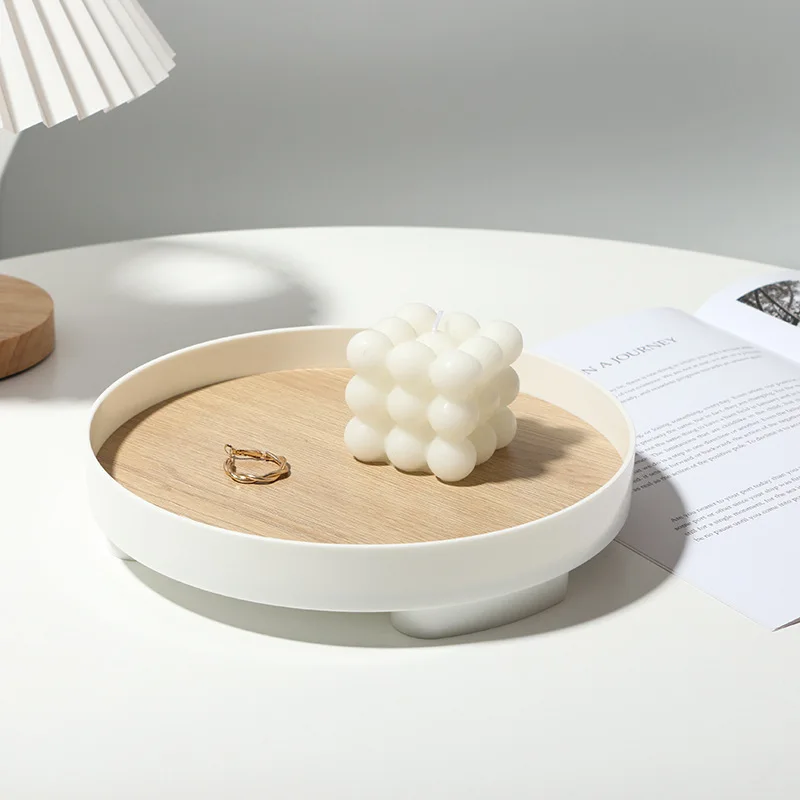 INS Simples Rodada Bandeja De Plástico De Madeira Ornamentos Decorativos Desktop Armazenamento Foto Props Fotografia Fundo