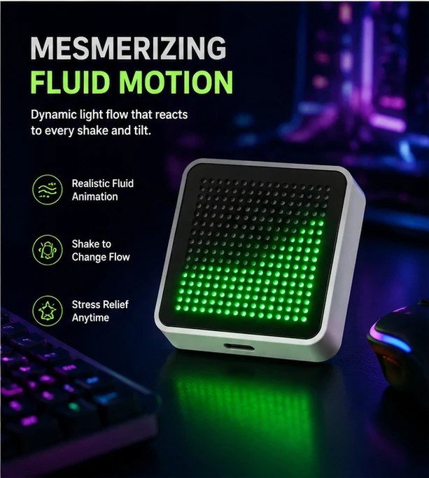 LED Fluid Simulation Desktop Ornament, Creative Water Flow Shaking Fidget Toy, Cyberpunk Gaming Setup Vibe Atmosphere Lamp